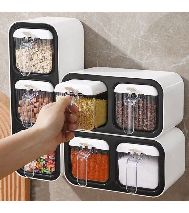 White 3 Compartment Wall Mount Spice Rack No Nail Adhesive Pull Out Shelves - Image 2