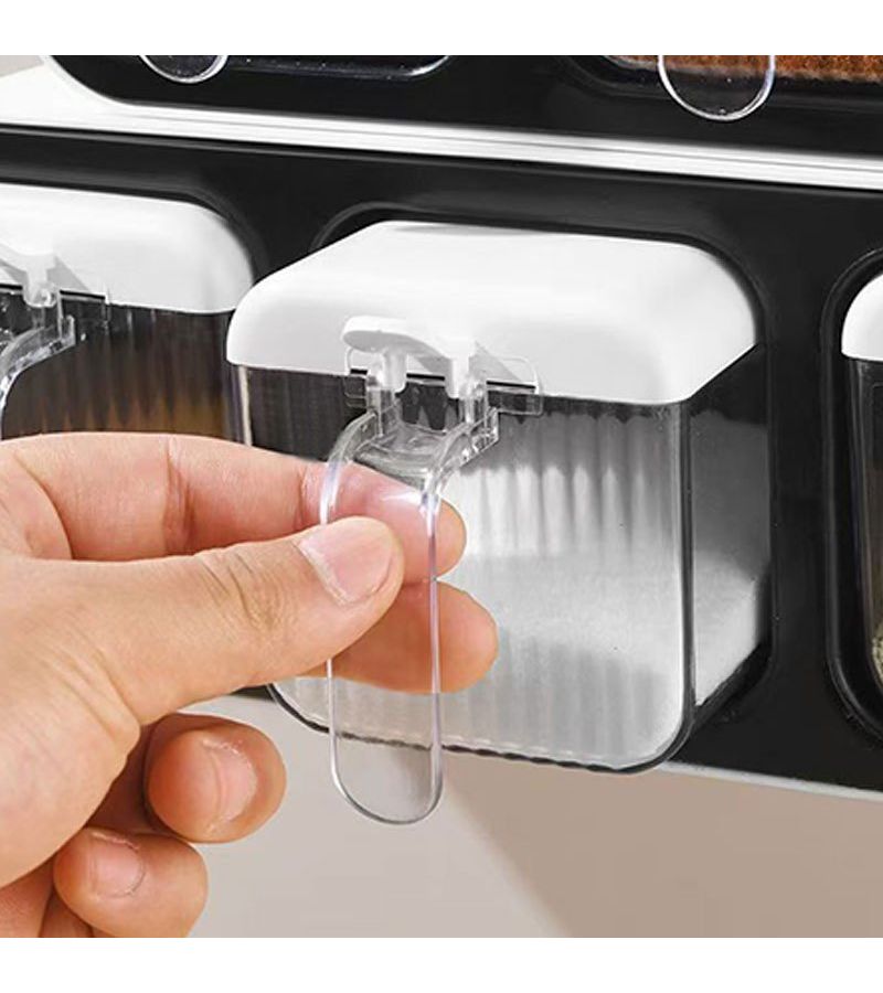 White 3 Compartment Wall Mount Spice Rack No Nail Adhesive Pull Out Shelves - Image 5
