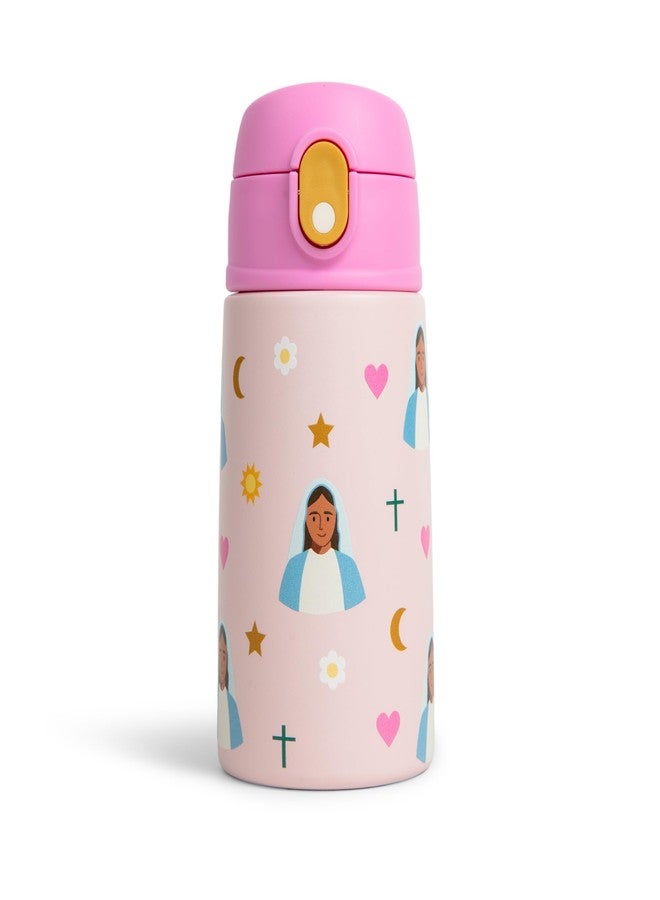 Be A Heart Mary Water Bottle for Kids Stainless Steel 13.5 oz Pink - Image 1
