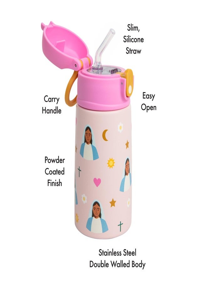 Be A Heart Mary Water Bottle for Kids Stainless Steel 13.5 oz Pink - Image 2