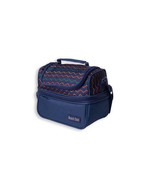 7 liter Lunch Bag Thermal Double Pocket Beach cool-Navy with a colorful geometric pattern