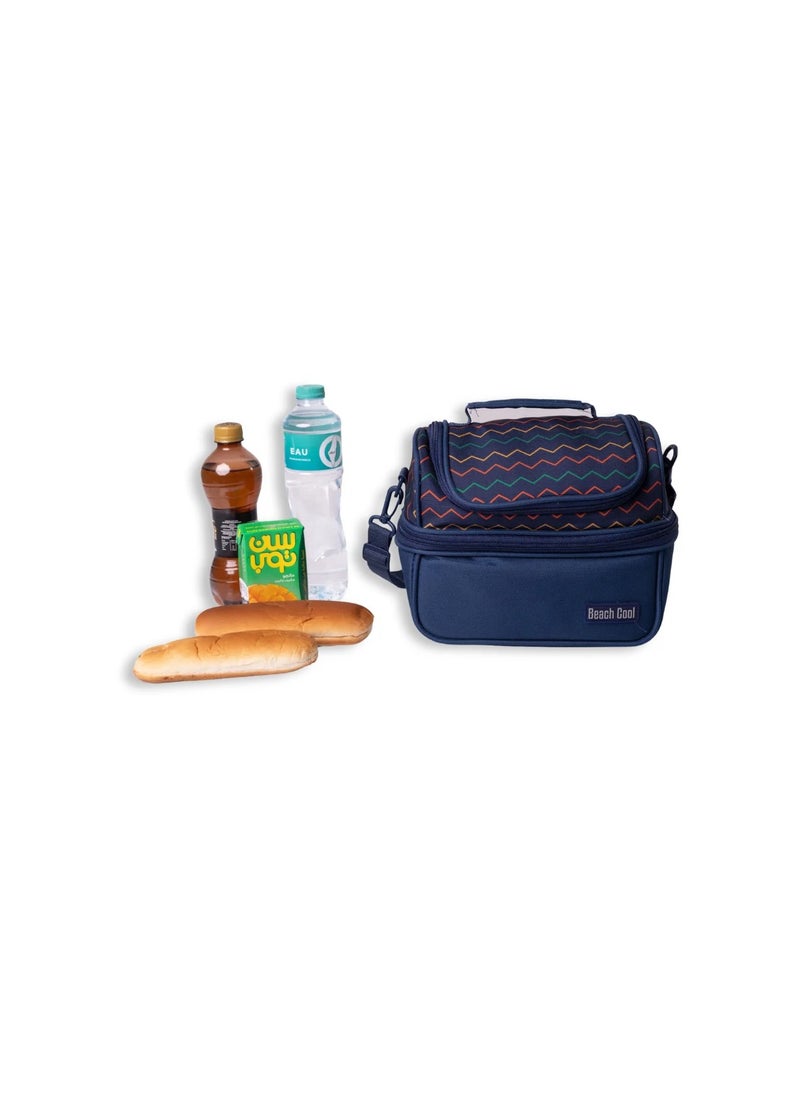Beach Cool - 7 liter Lunch Bag Thermal Double Pocket Beach cool-Navy with a colorful geometric pattern - Image 1