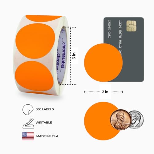ChromaLabel 2 Inch Round Color Coded Stickers, Permanent Colored Circle Sticker for Arts and Crafts, Color Coding Label Sticky Dots - 500 Colored Stickers per Roll, Orange Label Sticker - Image 4