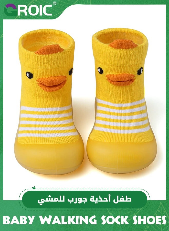 GROIC Baby Rubber Sole Non-Skid Walking Sock Shoes,Baby ShoesSneakers,Gifts for Newborn Infants,Baby Sock Shoes,Slip Indoor Floor Slipper,Walking Trainers Shoes for Baby(Yellow) - Image 1