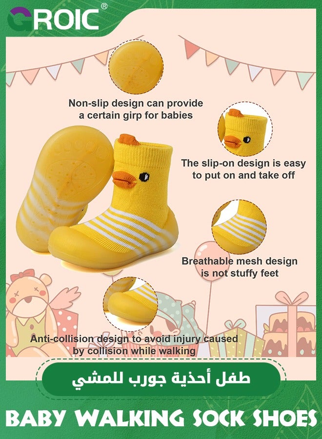 GROIC Baby Rubber Sole Non-Skid Walking Sock Shoes,Baby ShoesSneakers,Gifts for Newborn Infants,Baby Sock Shoes,Slip Indoor Floor Slipper,Walking Trainers Shoes for Baby(Yellow) - Image 2