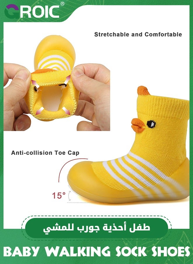 GROIC Baby Rubber Sole Non-Skid Walking Sock Shoes,Baby ShoesSneakers,Gifts for Newborn Infants,Baby Sock Shoes,Slip Indoor Floor Slipper,Walking Trainers Shoes for Baby(Yellow) - Image 3