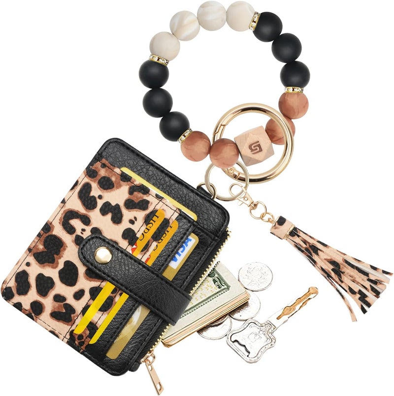 COOLANS Silicone Bracelet Wristlet Wallet Credit Card Holder RFID,ID Window,Key Ring Tassel,Slim Wallet Women Keychain Purse - Image 1