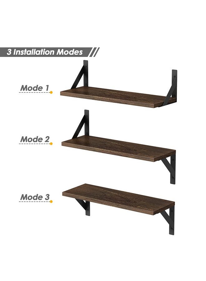 Forbena Rustic Floating Shelves Wall Mounted Set of 3, 17 Inch Natural Wood Wall Shelves, Decor Storage Shelf for Bedroom Bathroom Living Room Office Pictures Plants Books Cats TV (Rustic Brown) - Image 4