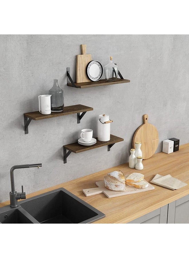 Forbena Rustic Floating Shelves Wall Mounted Set of 3, 17 Inch Natural Wood Wall Shelves, Decor Storage Shelf for Bedroom Bathroom Living Room Office Pictures Plants Books Cats TV (Rustic Brown) - Image 1
