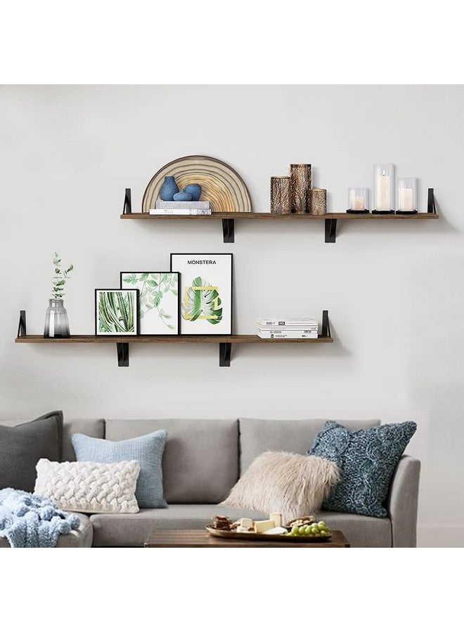 Forbena Rustic Floating Shelves Wall Mounted Set of 3, 17 Inch Natural Wood Wall Shelves, Decor Storage Shelf for Bedroom Bathroom Living Room Office Pictures Plants Books Cats TV (Rustic Brown) - Image 3
