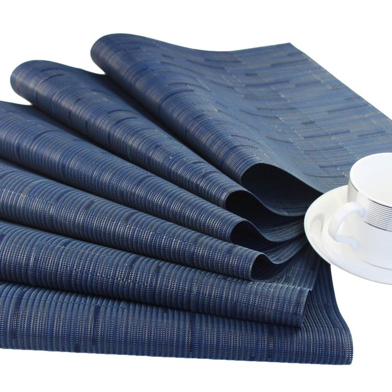 PIGCHCY Plastic Placemats Washable Durable Vinyl Woven Table Mats Elegant Heat Resistant Placemats for Dining Table Set of 4 (18 x 12 inches Midnight Blue) - Image 4