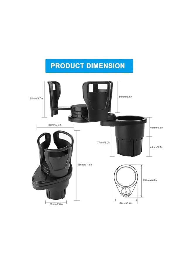 S-TOP Car Cup Holder Expander, Adjustable Automotive Beverage Holder Adapter with Stable Swivel Base, 2 in 1 Cup Expander Accessory for Various Vehicle Models and Sizes - Image 1