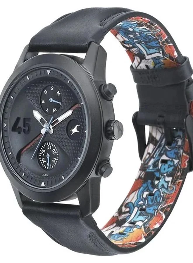 TITAN Men's Analog Display Watch With Black Leather Strap - 3216NL01