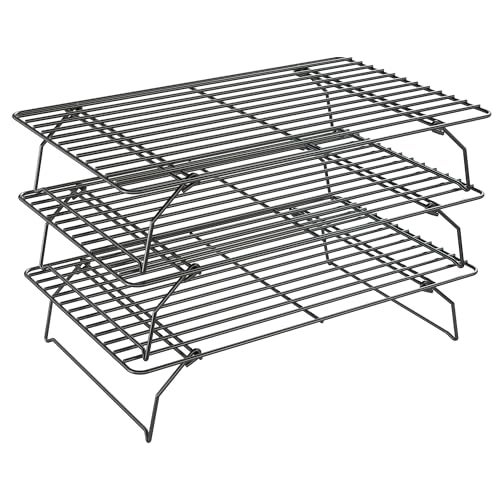 Qukaka 3 Tier Stackable Cooling Rack for Batch Cooling Cookie, Pizza, Cake-15.8”x 10”- Heavy Duty Cooling Racks for Cooking and Baking, Oven and Dishwasher Safe Baking Supplies-Black - Image 1