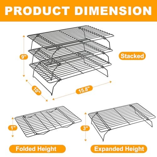 Qukaka 3 Tier Stackable Cooling Rack for Batch Cooling Cookie, Pizza, Cake-15.8”x 10”- Heavy Duty Cooling Racks for Cooking and Baking, Oven and Dishwasher Safe Baking Supplies-Black - Image 4