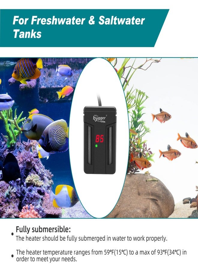 هايغر سخان حوض السمك هيجر، 75 واط/150 واط/300 واط، سخان مياه غاطس لأحواض الأسماك، مصنوع من الكوارتز المزدوج المقاوم للانفجار، مناسب لأحواض المياه العذبة والمالحة - Image 3