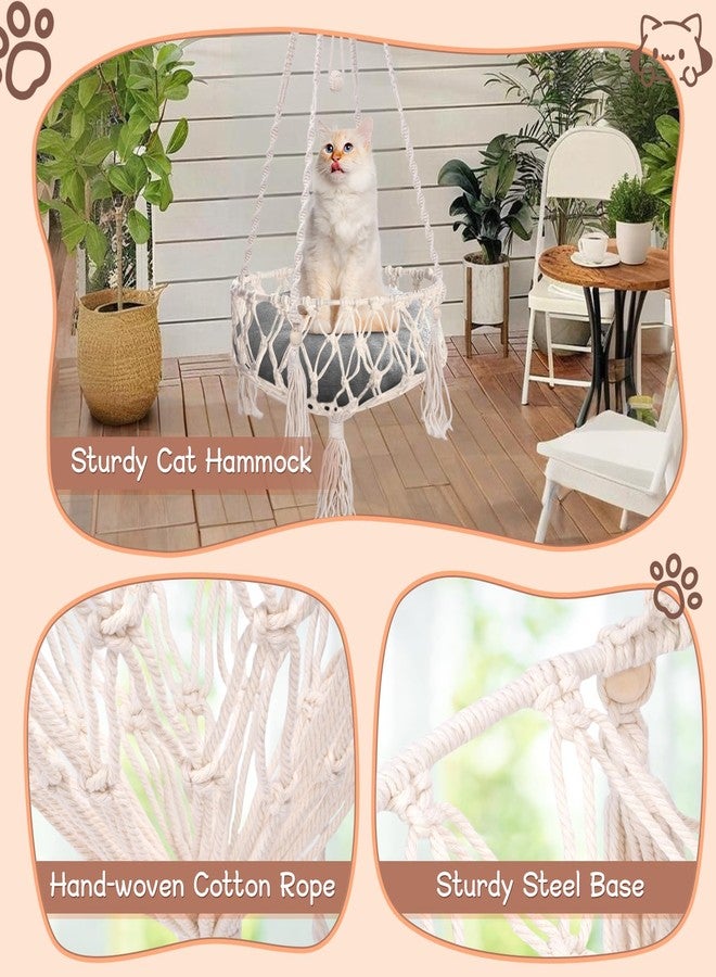 VINGVO Macrame Cat Hammock Bed, 58.27" Handwoven Pet Hanging Swing Bed with Hook for Wall, Foldable Kitten Window Perch for Indoor Outdoor Sports Playing Sleeping Climbing Lounging - Image 4