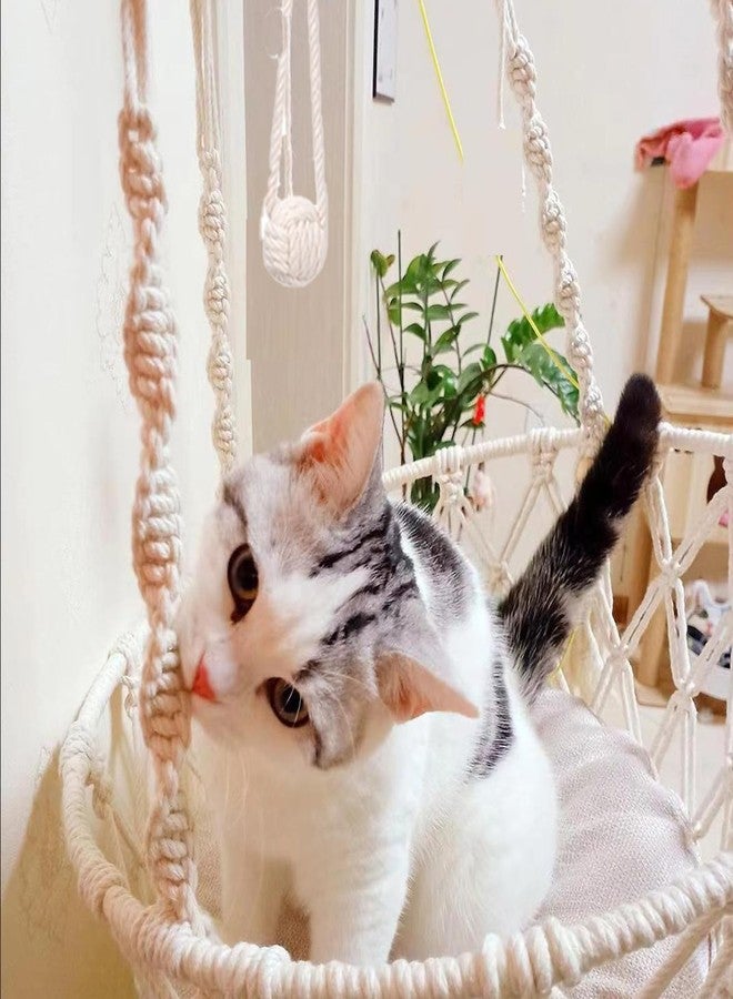 VINGVO Macrame Cat Hammock Bed, 58.27" Handwoven Pet Hanging Swing Bed with Hook for Wall, Foldable Kitten Window Perch for Indoor Outdoor Sports Playing Sleeping Climbing Lounging - Image 5