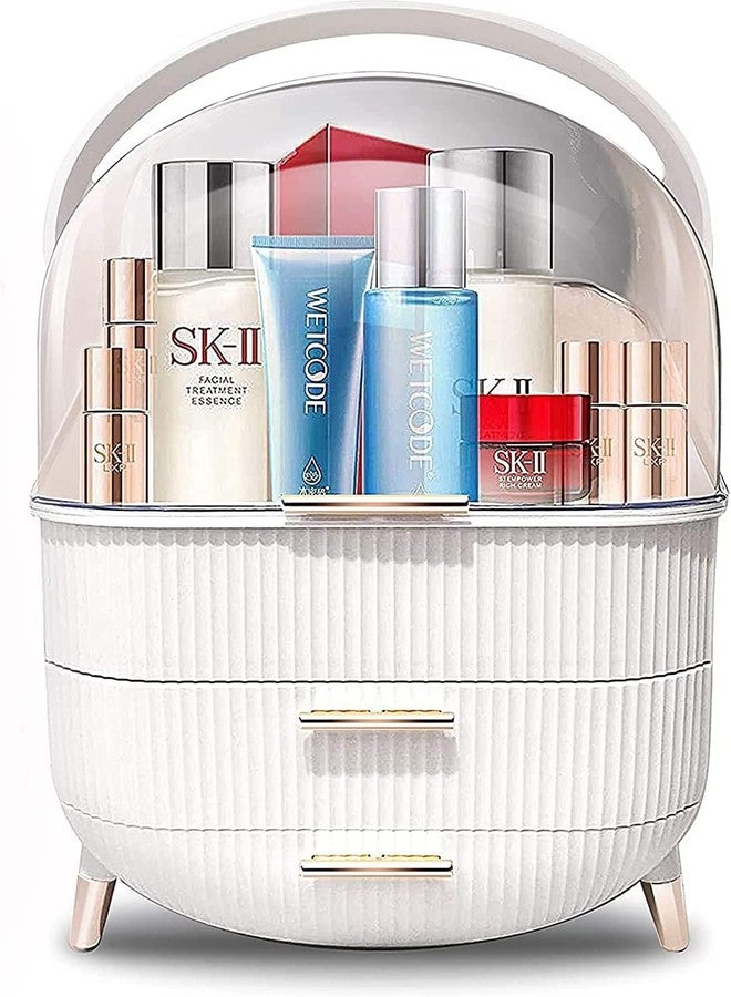 Ostin Makeup Organizer, Cosmetics Makeup Storage Box Skincare Organizers with Lid and Drawers, Water & Dust Free, Vanity Organizer for Dresser, Countertop, Bathroom (White) - Image 1