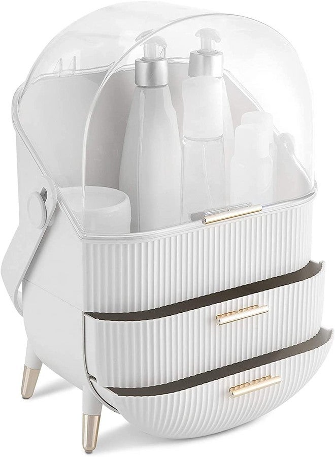 Ostin Makeup Organizer, Cosmetics Makeup Storage Box Skincare Organizers with Lid and Drawers, Water & Dust Free, Vanity Organizer for Dresser, Countertop, Bathroom (White) - Image 2