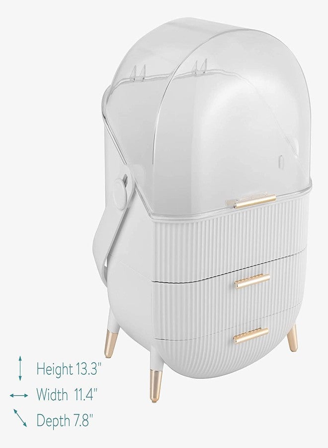 Ostin Makeup Organizer, Cosmetics Makeup Storage Box Skincare Organizers with Lid and Drawers, Water & Dust Free, Vanity Organizer for Dresser, Countertop, Bathroom (White) - Image 4