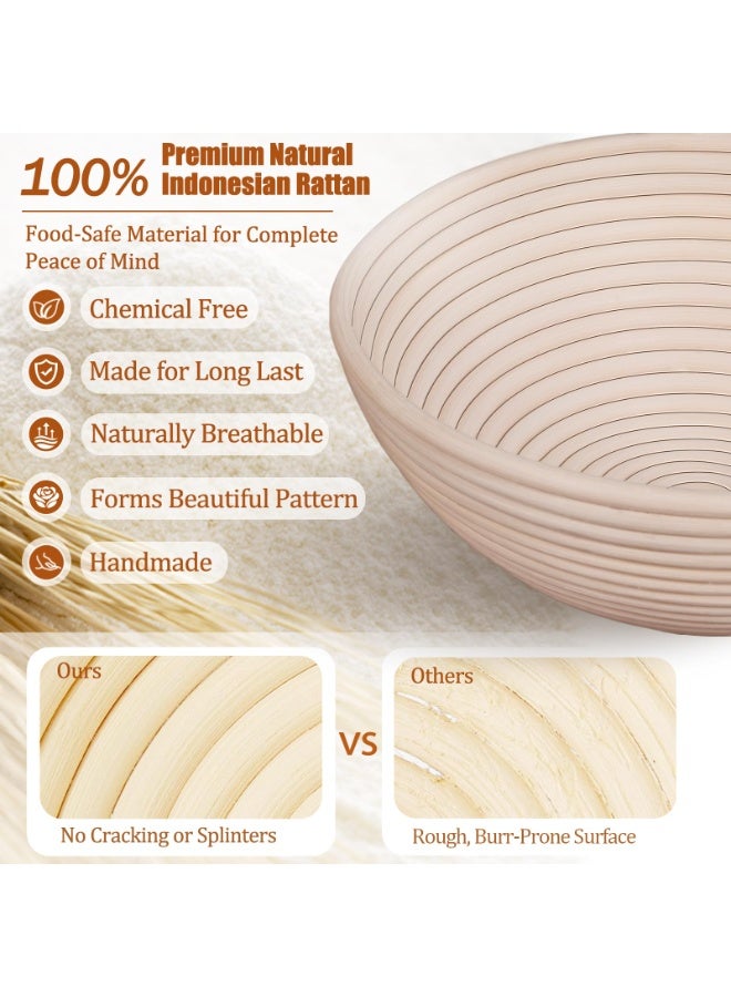اكسيسن مجموعة أدوات البدء في صنع العجين المخمر، مستلزمات خبز العجين المخمر مع سلتين مطورتين من الروطان لتخمير الخبز، مع سكين خبز، خفاش دنماركي، مكشطة وعاء، مكشطة عجين مخمر، وبطانات من الكتان - Image 2