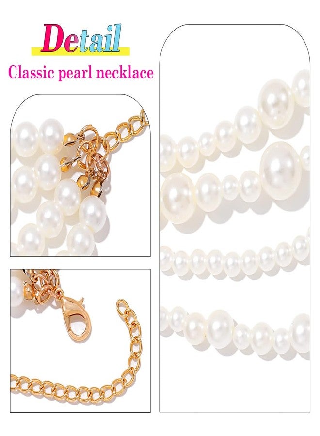 Nicute Layered Pearl Choker Necklace White 1920s Vintage Collar Chunky Classic Necklace for Women (White 4 Layered) - Image 4