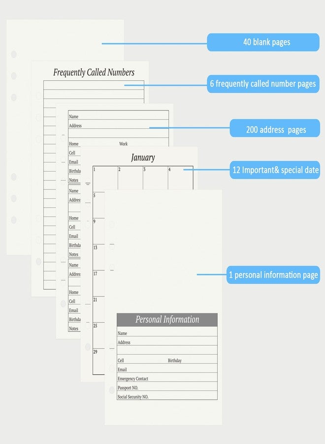 suituts Address Book Refill Pages with Alphabetical Tabs, Large Print 600 Contacts Refillable Pages, A5 6-Ring Address Page for Senior Home Office - Image 3