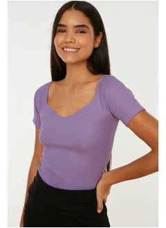 Lilac Fitted Cotton Stretch Knitted Blouse TWOSS21BZ0579