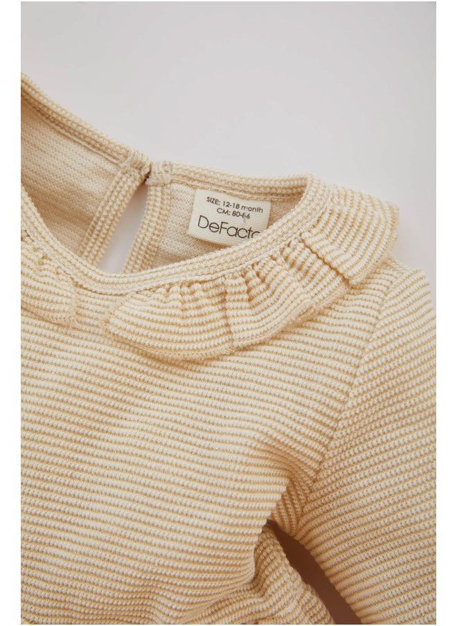 DeFacto Babygirl Regular Fit Frill Neck Long Sleeve Knitted Dress  - Image 3