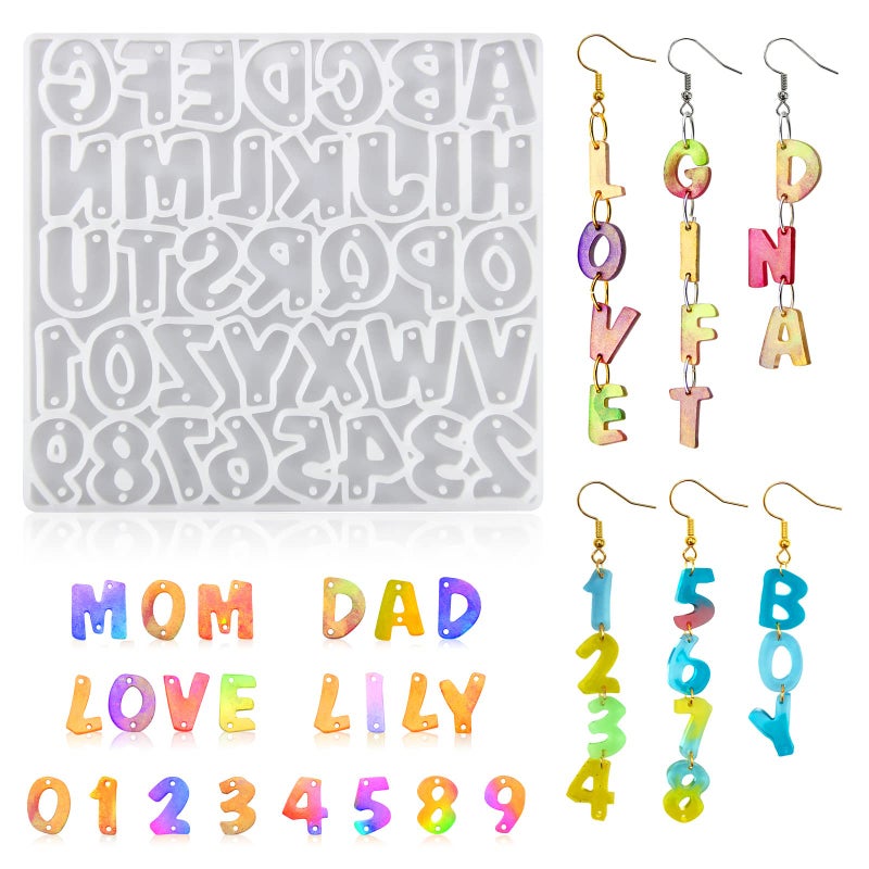 Smays Resin Earring Molds for DIY Jewelry Making Alphabet Letter Number Silicone Molds for Epoxy Resin Crafts Mini Pendant Charms - Image 3