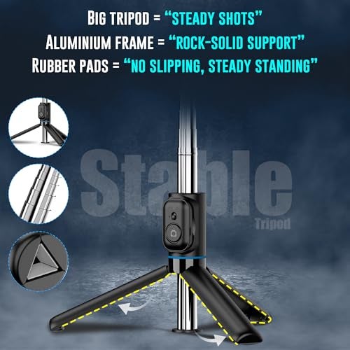 WeCool S2s Selfie Stick Tripod, 6sec Telescopic Pole with 42in/106cm extendable Selfie Stick, Detachable Mobile Holder with Wireless Remote for Photoshoot & Vlogging, Compatible with iPhone & Android - Image 5