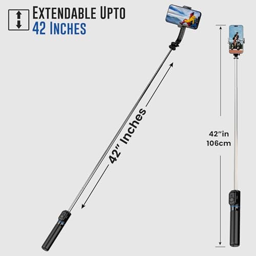 WeCool S2s Selfie Stick Tripod, 6sec Telescopic Pole with 42in/106cm extendable Selfie Stick, Detachable Mobile Holder with Wireless Remote for Photoshoot & Vlogging, Compatible with iPhone & Android - Image 2
