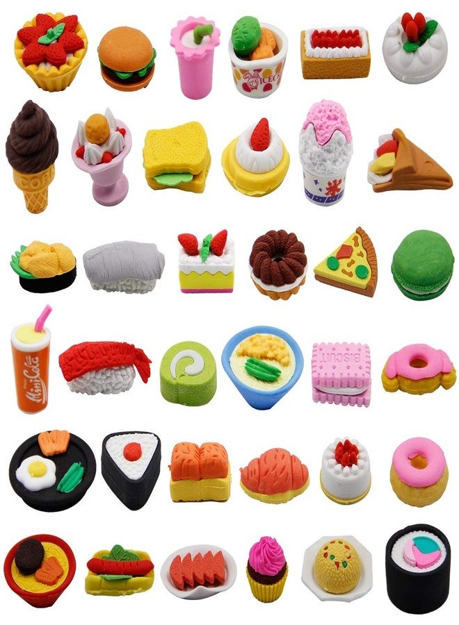 Cllayees 72 Pcs Assorted Food Pencil Erasers Toy Set, Cake Dessert Fruit Puzzle Erasers Toys for Kids Reward Party Favors (Food) - Image 1