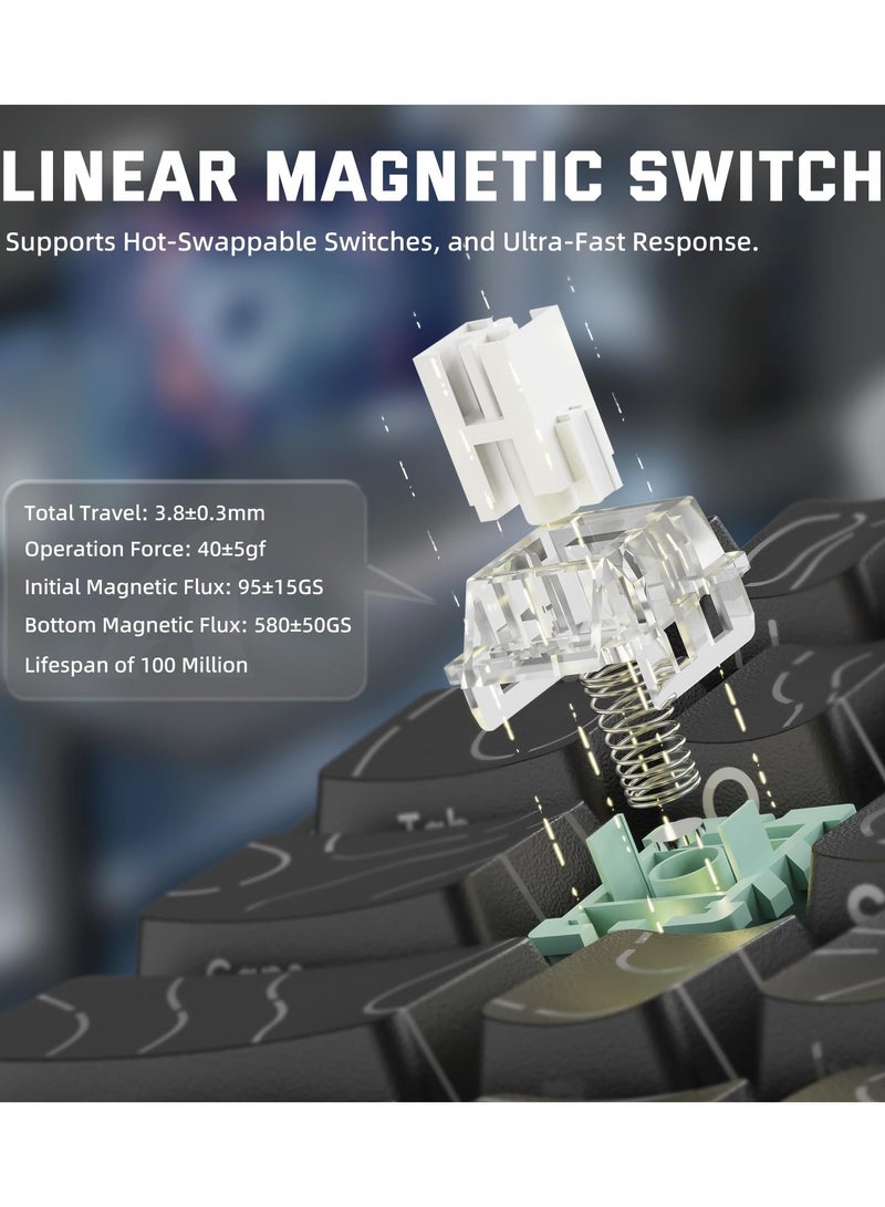 Attack Shark X68PRO HE Wireless Rapid Trigger Gaming Keyboard with Adjustable Actuation,8K Polling Rate,Hall Effect Magnetic Switch,Hot-Swap,RGB Backlit,BT/2.4GHz/Wired,for FPS Games-Black - Image 4