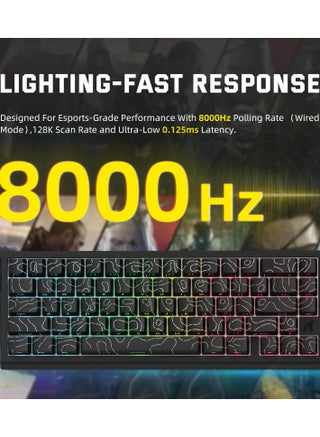 لوحة مفاتيح ألعاب لاسلكية X68PRO HE سريعة التشغيل مع تشغيل قابل للتعديل، معدل اقتراع 8K، مفتاح مغناطيسي بتأثير هول، تبديل سريع، إضاءة خلفية RGB، بلوتوث/2.4 جيجاهرتز/سلكي، لألعاب FPS - أسود - view 3