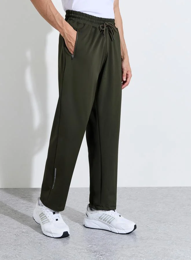 Styli Olive Solid Drawstring Waist Regular Fit Active Track Pants