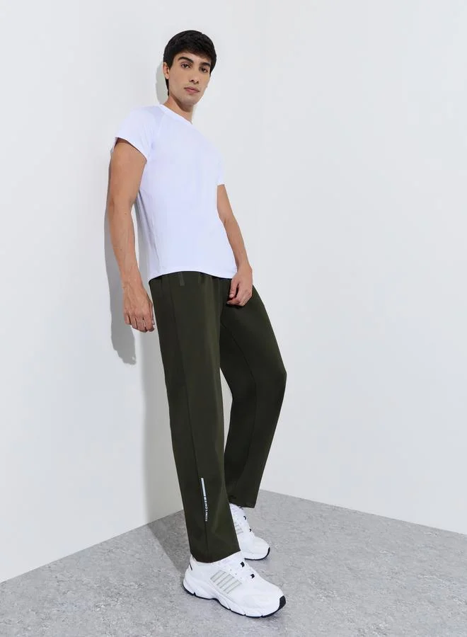 Styli Olive Solid Drawstring Waist Regular Fit Active Track Pants