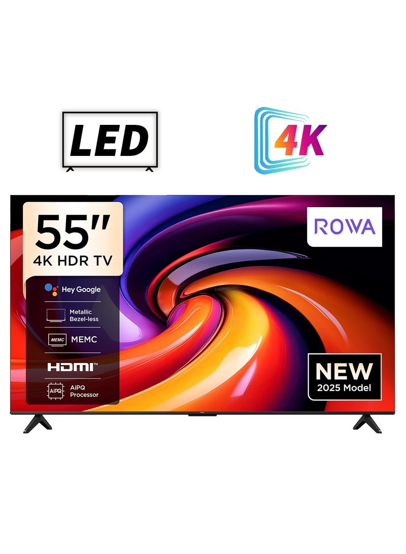 ROWA 55R55 Television 55 Inch Smart TV 4K UHD HDR 10+ Gaming Google TV, Dynamic Color Enhancement, Dolby Vision Atmos, MEMC, Voice Control, Game Master with Slim Design (2025 Model) - Image 1