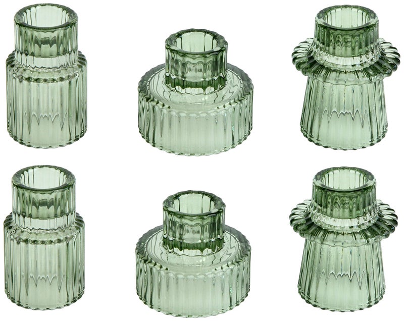 Vixdonos Taper Glass Candlestick Holders Tealight Candle Holders for Table Centerpieces, Wedding Decor and Dinner Party (6 Pcs, Green) - Image 1