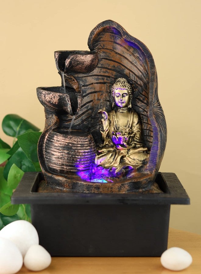 SPLICE Gautam Buddha 3 Step Water Fountain with Led Light Indoor & Outdoor for Home Decor Decoration Showpiece Gift Gifting Items - Image 1