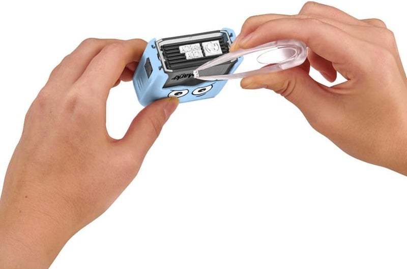 Colop DIY MARKY - Customizable Stamp for Kids | for Children's Clothing and Items | Includes Ink for up to 1000 Impressions | Suitable for All Surfaces | Complete Set with Labels and Thermo Tape (Blue) - Image 5