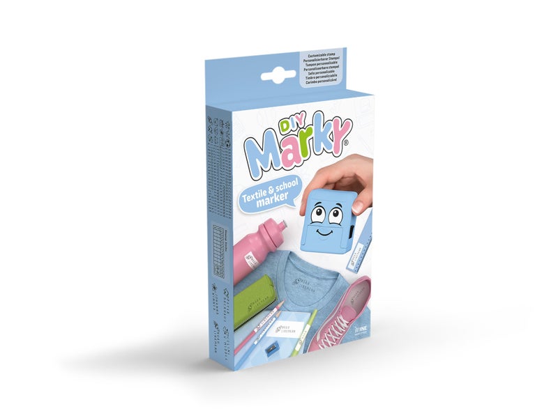 Colop DIY MARKY - Customizable Stamp for Kids | for Children's Clothing and Items | Includes Ink for up to 1000 Impressions | Suitable for All Surfaces | Complete Set with Labels and Thermo Tape (Blue) - Image 2