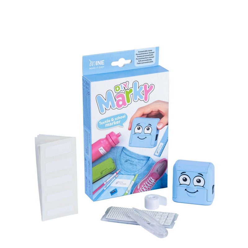 Colop DIY MARKY - Customizable Stamp for Kids | for Children's Clothing and Items | Includes Ink for up to 1000 Impressions | Suitable for All Surfaces | Complete Set with Labels and Thermo Tape (Blue) - Image 3