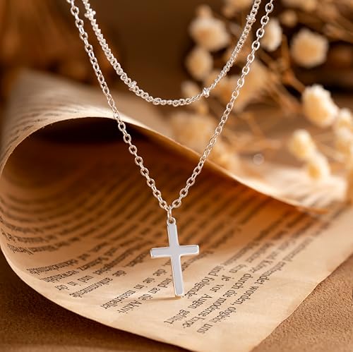 Moodear Layered Cross Pendant Necklace - Trendy 925 Sterling Silver Layering Simple Satellite Chain Cute Necklaces for Women Dainty Jewelry Gift - Image 5