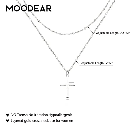 Moodear Layered Cross Pendant Necklace - Trendy 925 Sterling Silver Layering Simple Satellite Chain Cute Necklaces for Women Dainty Jewelry Gift - Image 3