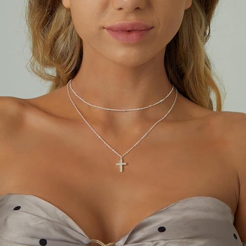Moodear Layered Cross Pendant Necklace - Trendy 925 Sterling Silver Layering Simple Satellite Chain Cute Necklaces for Women Dainty Jewelry Gift - Image 4