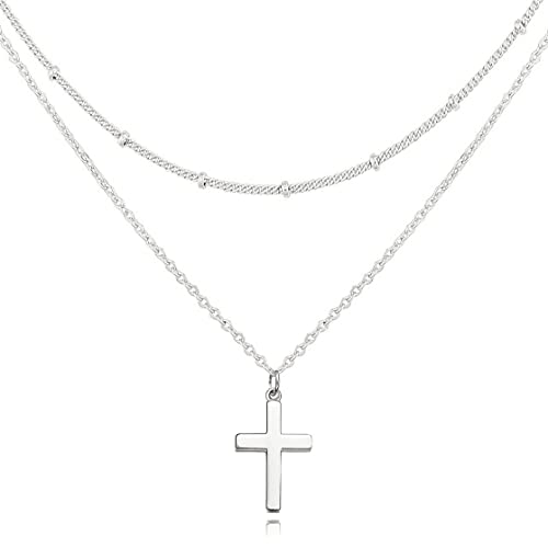 Moodear Layered Cross Pendant Necklace - Trendy 925 Sterling Silver Layering Simple Satellite Chain Cute Necklaces for Women Dainty Jewelry Gift - Image 1