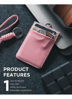 VULKIT Id Badge Holder With Lanyard For Women And Men Vertical Leather Badge Holder With Clear Id Window Card Holder Slot And Money Pocket Champagne Gold  - Image 3