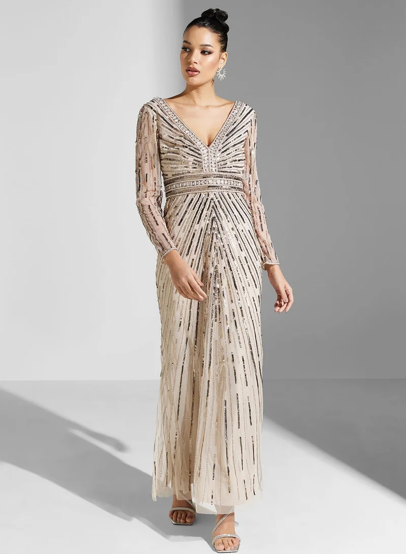 Adrianna Papell Sequin V-Neck Dress
